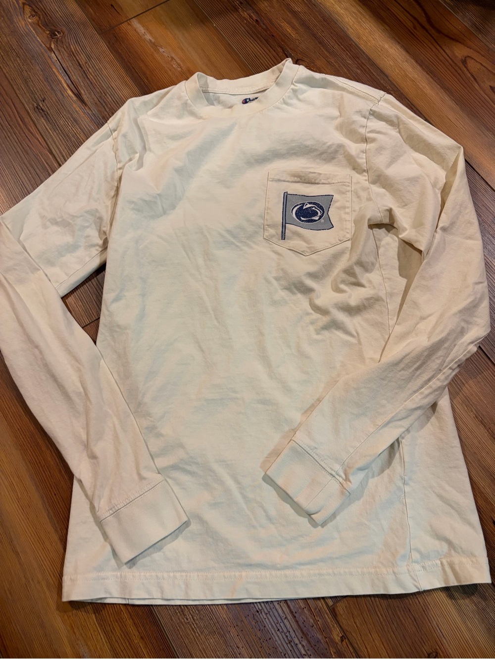 Champion Cream Long Sleeve Pocket Tee with Penn State Patch